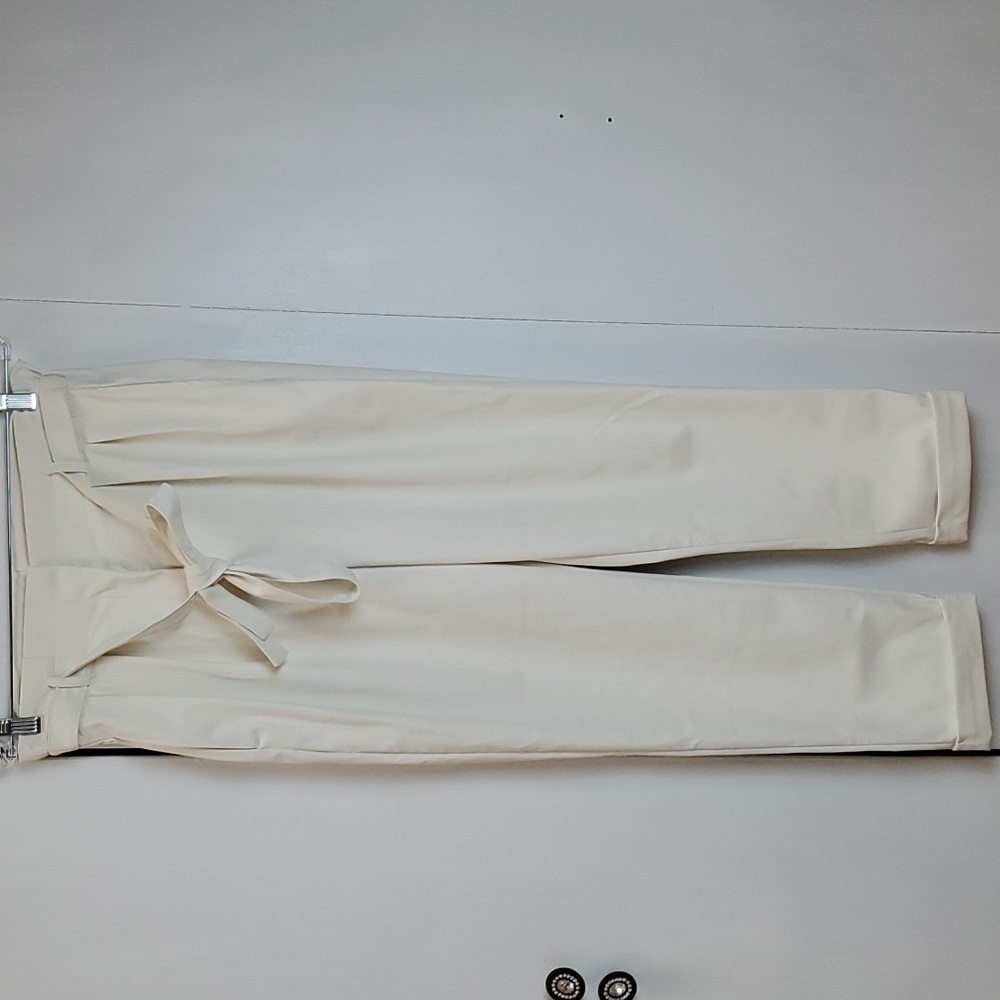 Francesca's| Womens Cream Faux Leather Pants Pockets/Zipper/ Neutral New! Sz.M